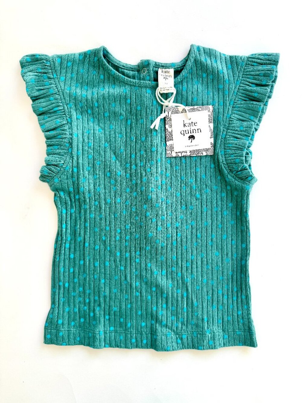 NWT Kate Quinn Girls Ribbed Polka Dot Top Sz 3T Ruffle Sleeve